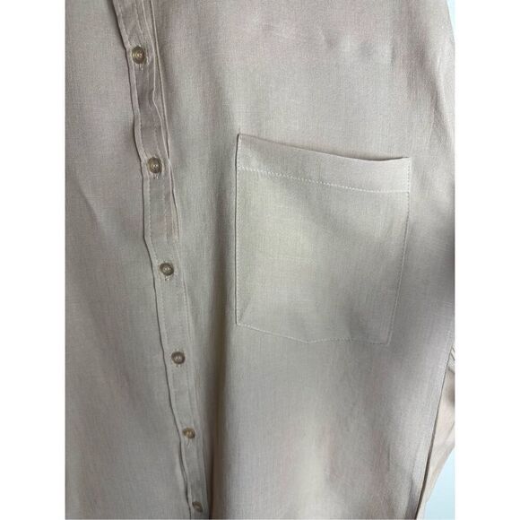 beige linen button up shirt long sleeve - Picture 9 of 10
